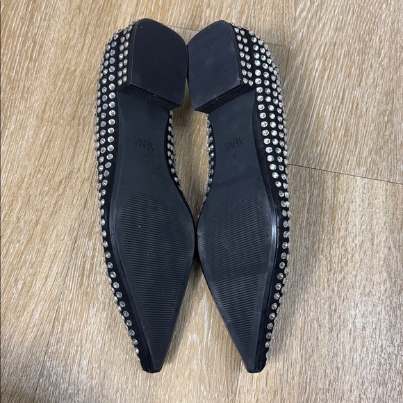 Zara Crystal Rhinestone Ballet Block Heel Flats in Black Size EU 37 / US 7 - Picture 11 of 13